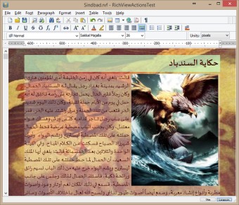 Arabische Textverarbeitung mit Uniscribe, verteilte Absatzausrichtung, semitransparenter Absatzhintergrund